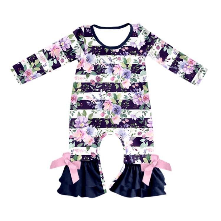 Baby girls purple floral stripe rompers