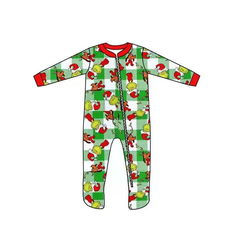 Baby infants Christmas zip Footie green rompers