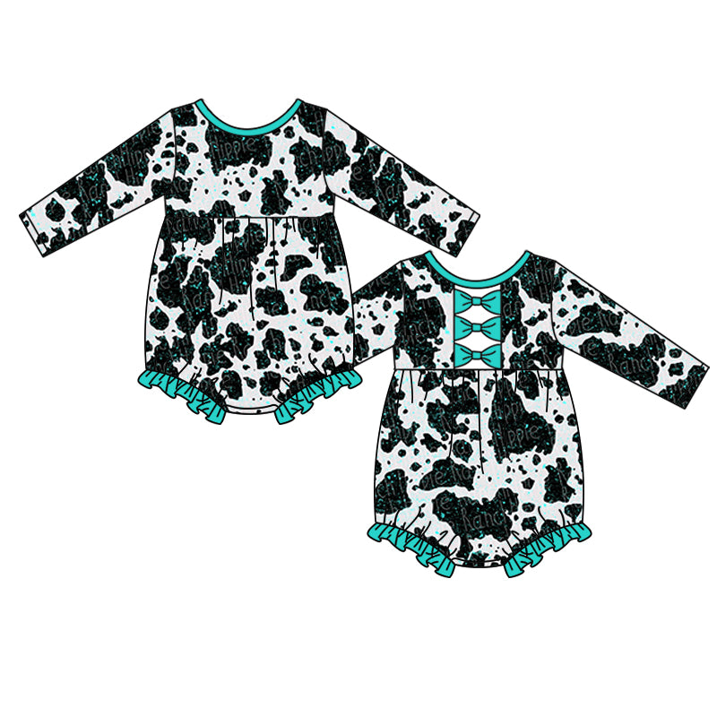 Baby cow blue leopard rompers