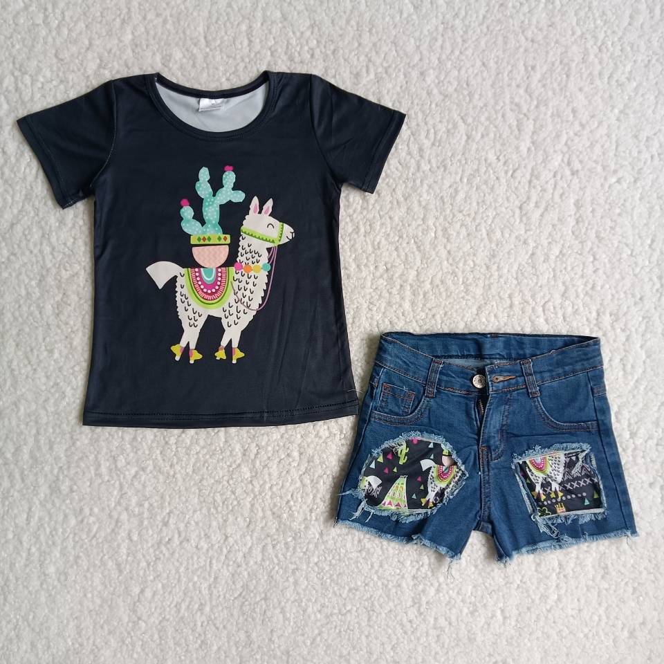 Llama denim shorts sets