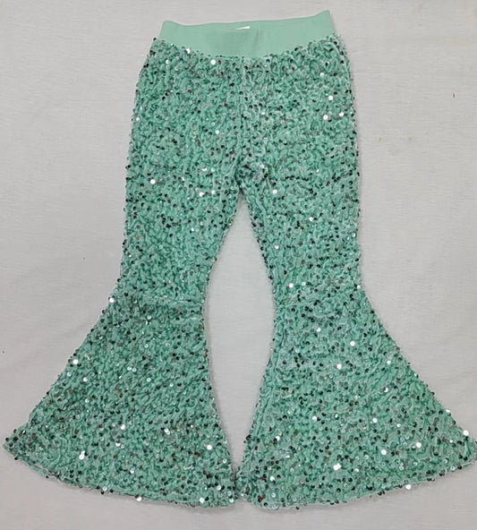 Baby Girls Light Green Sequin Bell Bottom Pants
