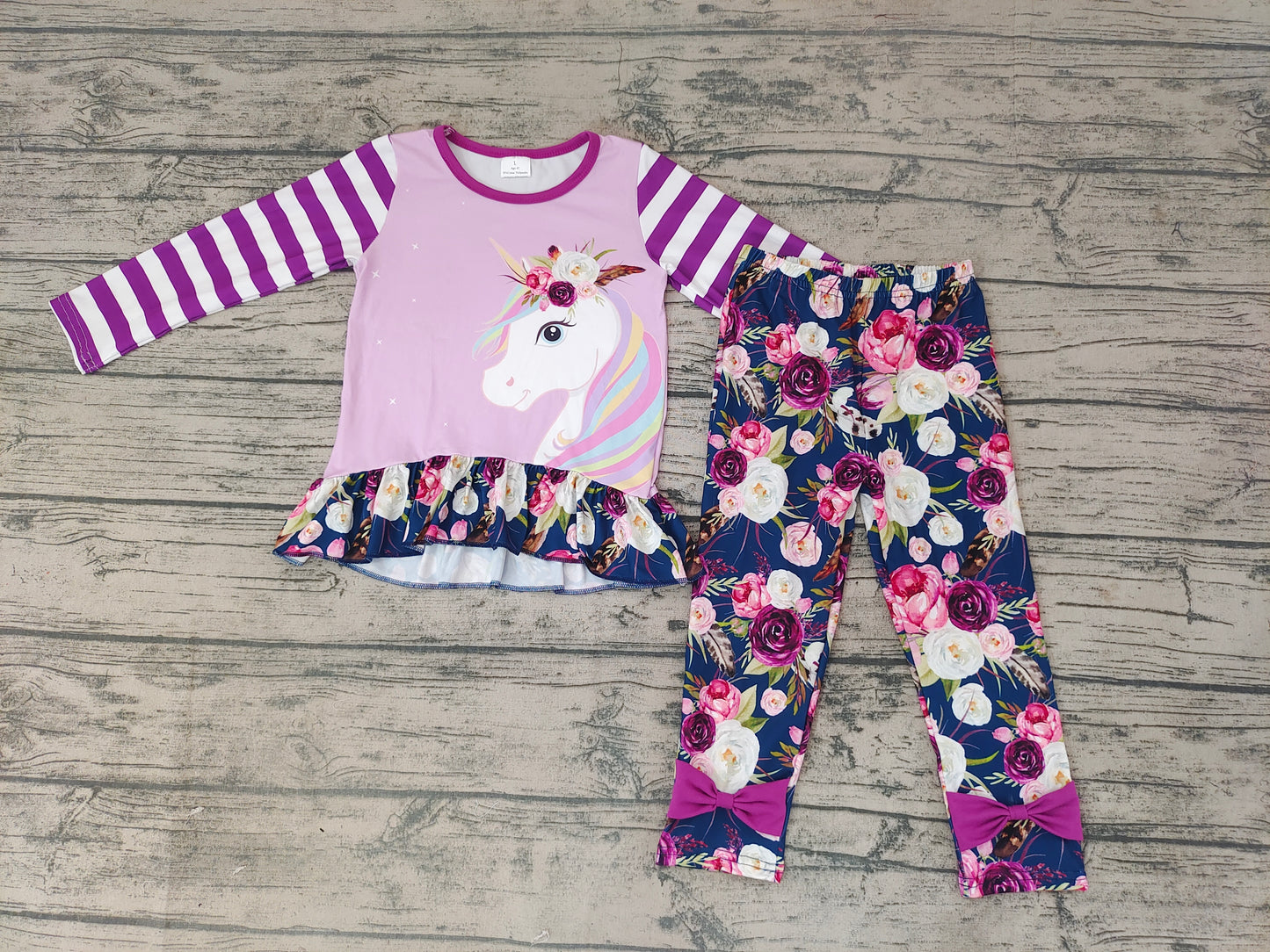 Baby Girls purple unicorn tunic legging pants sets