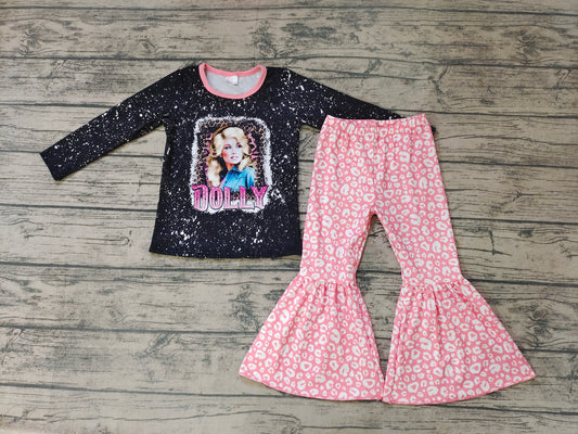 Baby girls black pink singer bell pants clothes sets