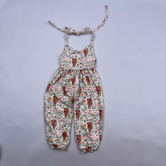 Baby girls western halter cow pink jumpsuits