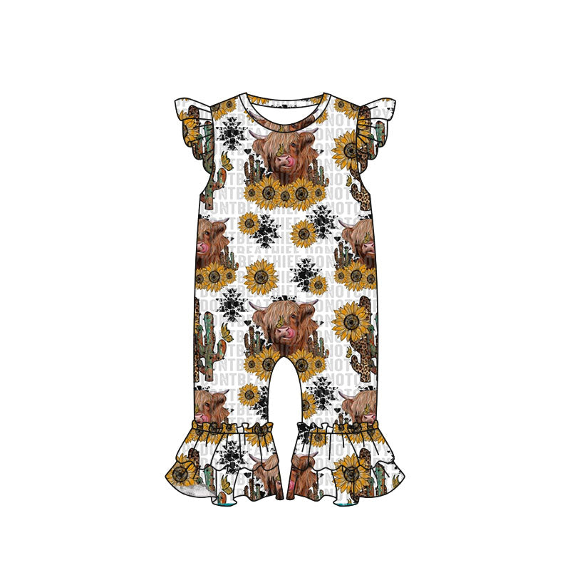 Baby girls cow sunflower rompers