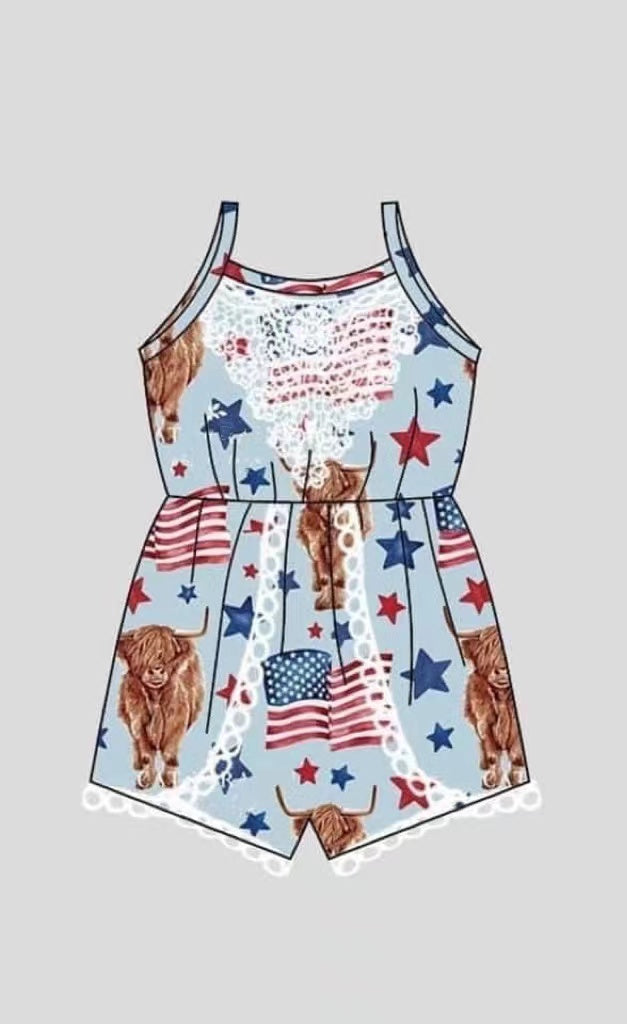 Baby girls 4th of july cow jumpsuits