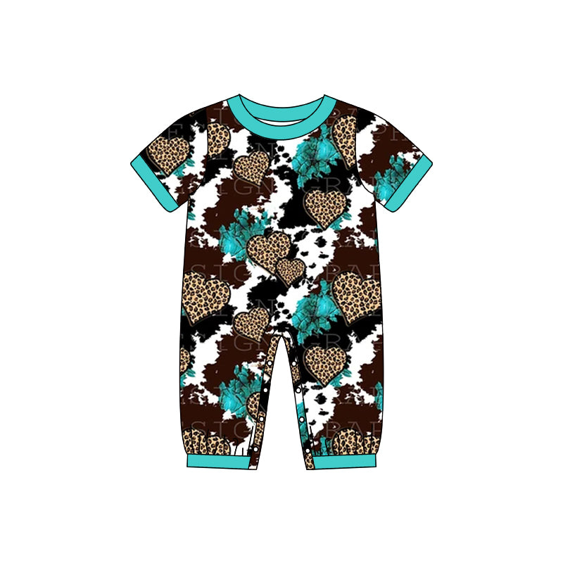 Preorder moq 5 Baby Kids Heart Cow Summer Western rompers