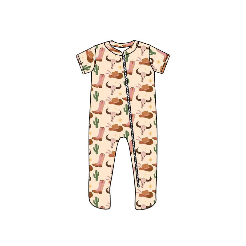 Baby Infant Cow Boots Zip Footie Rompers