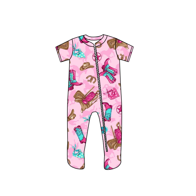 Baby Girls Boot Pink Zip Footie rompers