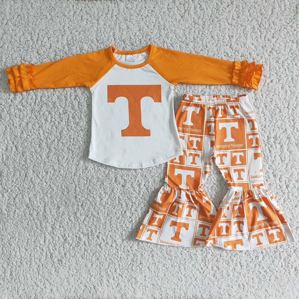 Baby Girls Orange T Top Bell Bottom Pants Team Clothes Sets