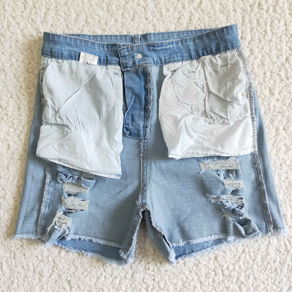 Adult women summer denim distressed shorts