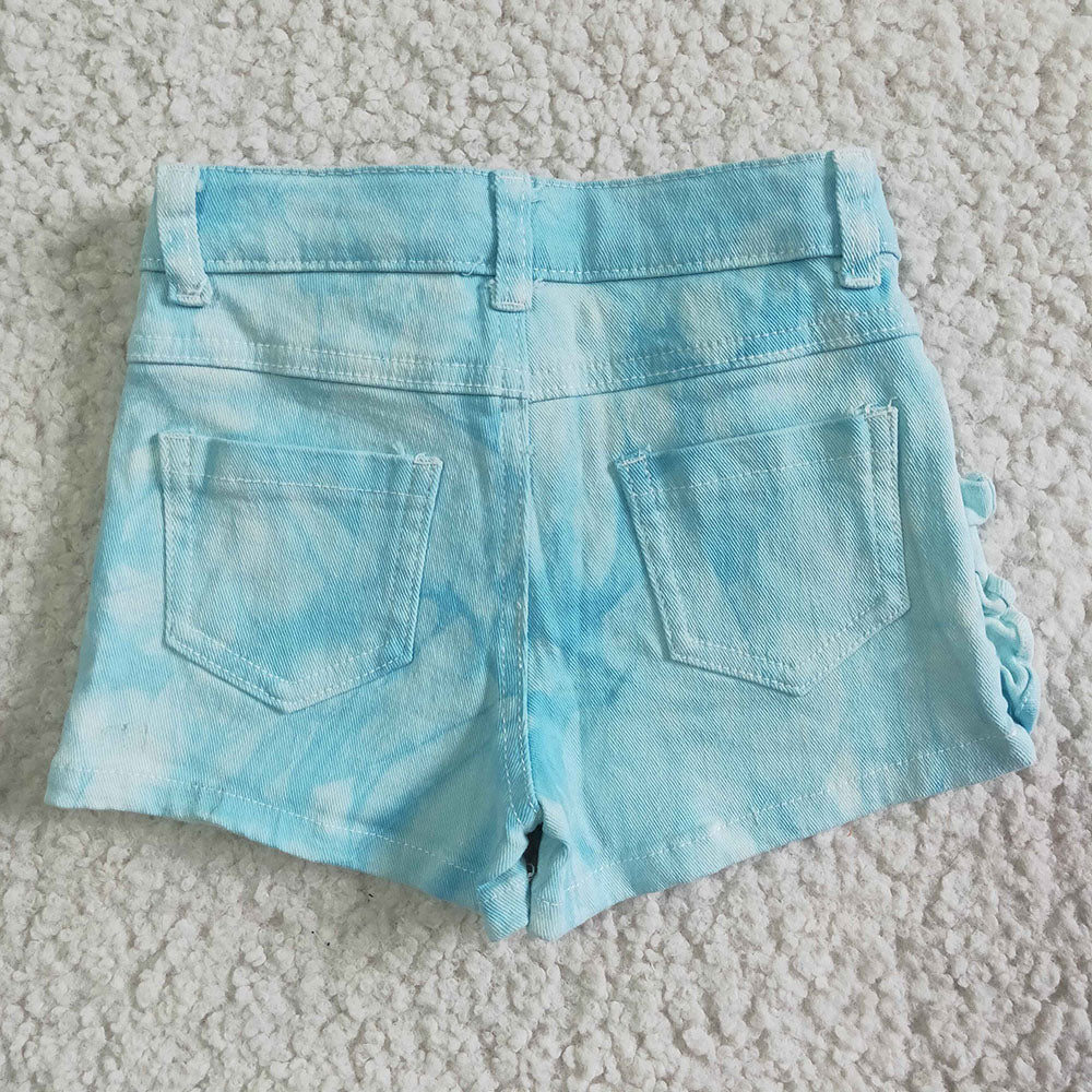 Baby Girls turquoise color summer ruffle denim shorts