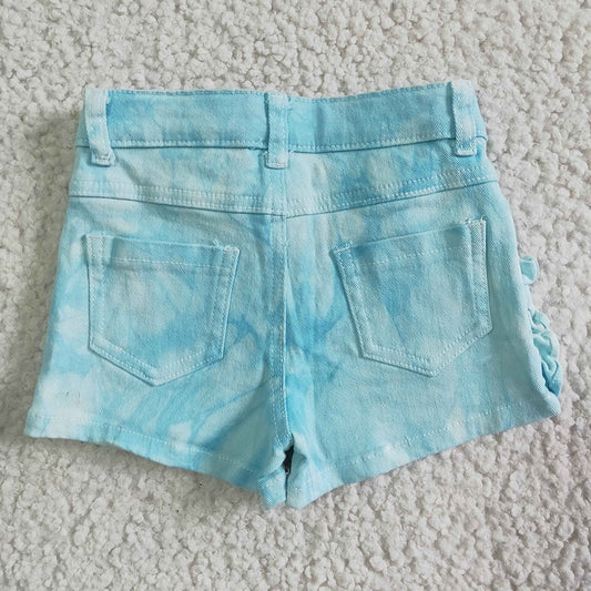 Baby Girls turquoise color summer ruffle denim shorts