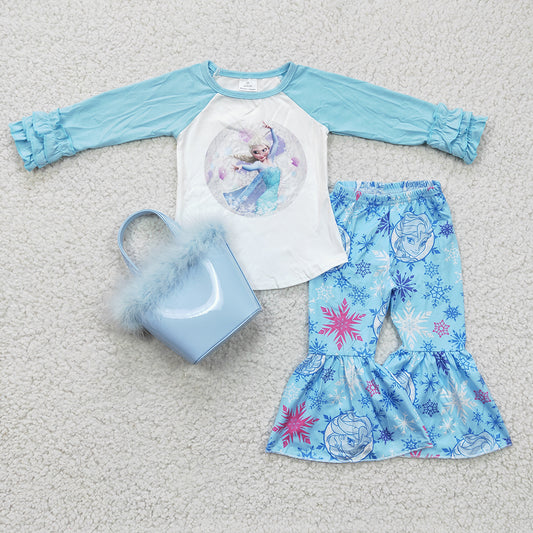 Baby Girls Blue Sister Princess Bell Pants Sets(can choose bag here)