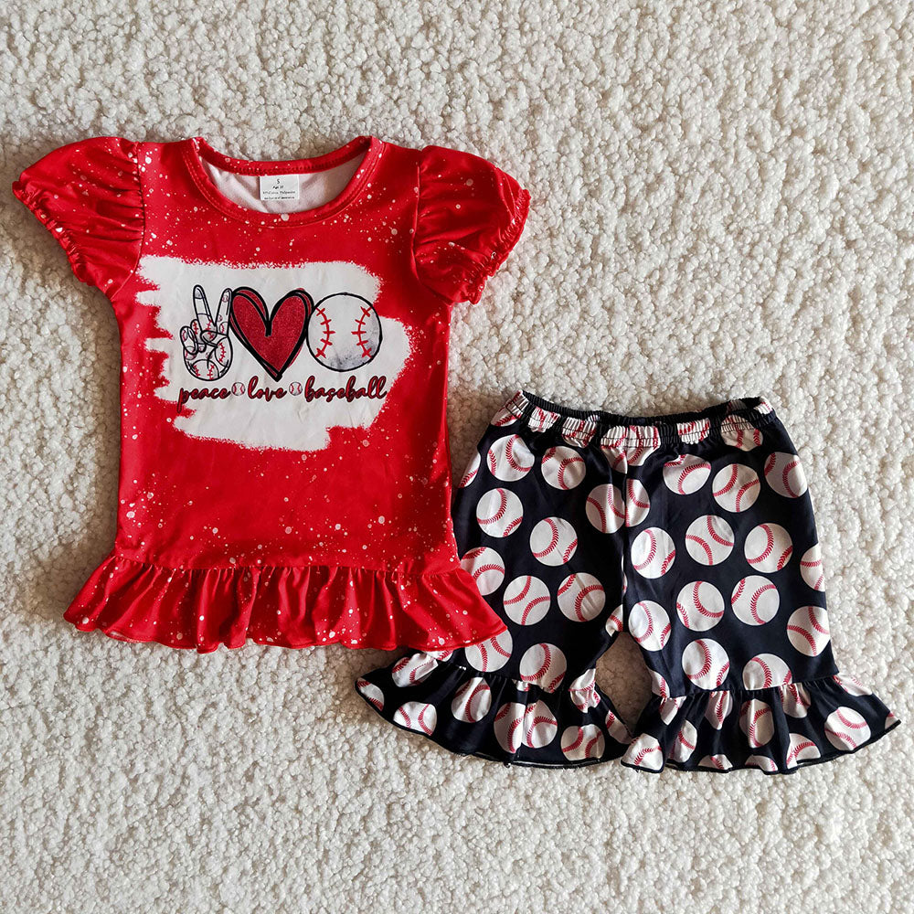 Kids Children Boutique Peace Love Baseball shorts sets