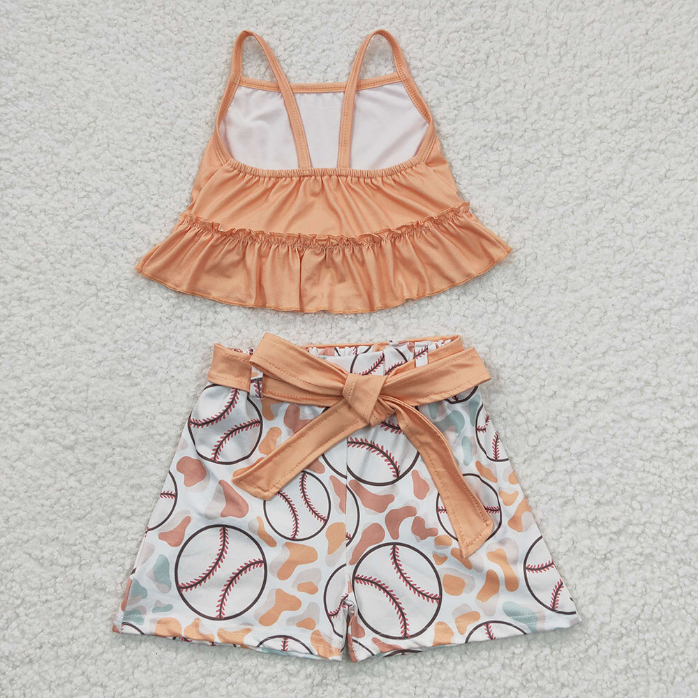 Baby Girls Baseball Stripe Top Belt Shorts Clothes Sets