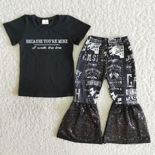 Black singer sequin bell pants sets