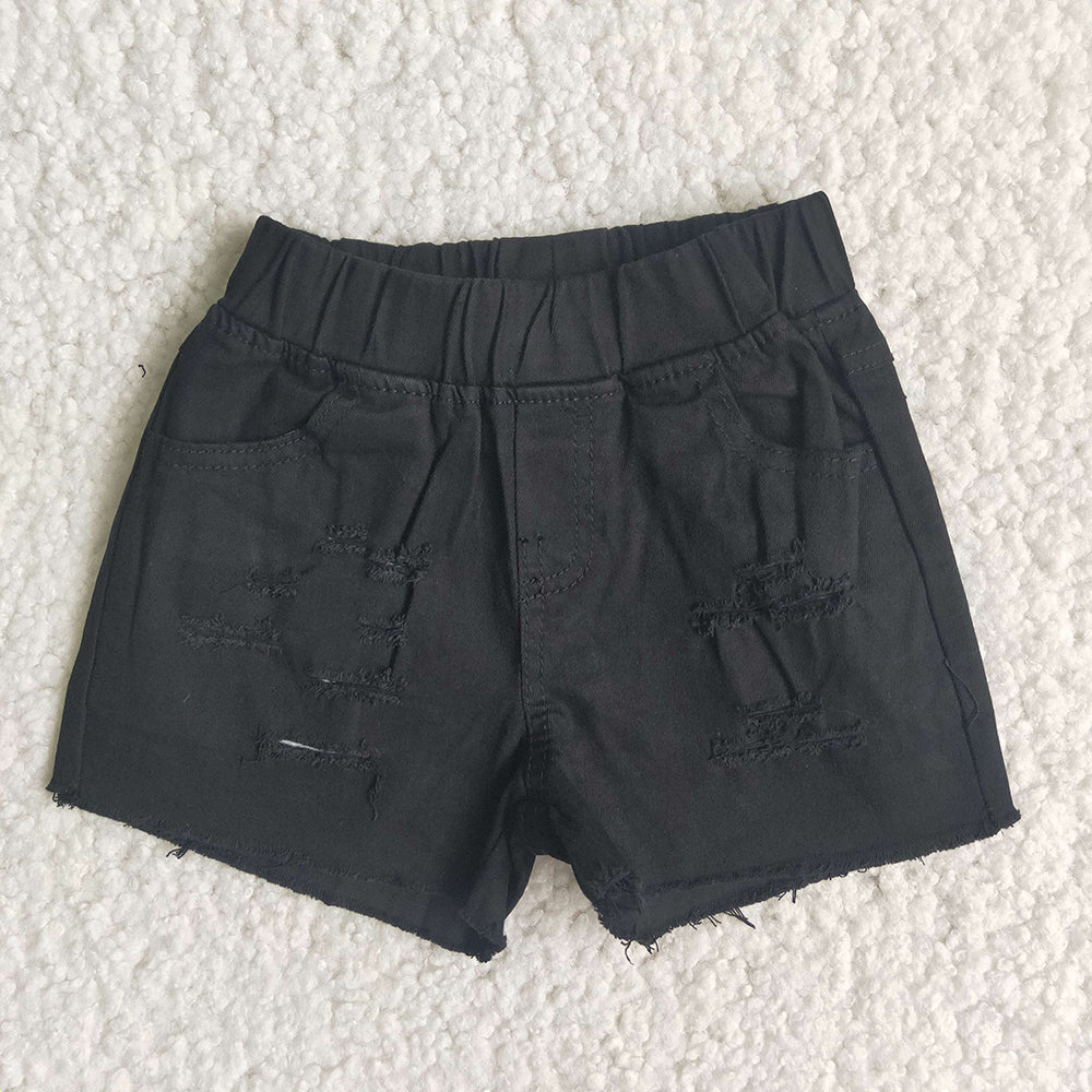 Baby Girls black elastic denim shorts