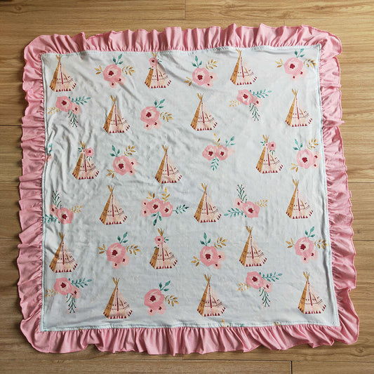 Baby girls temple flower ruffle western blankets
