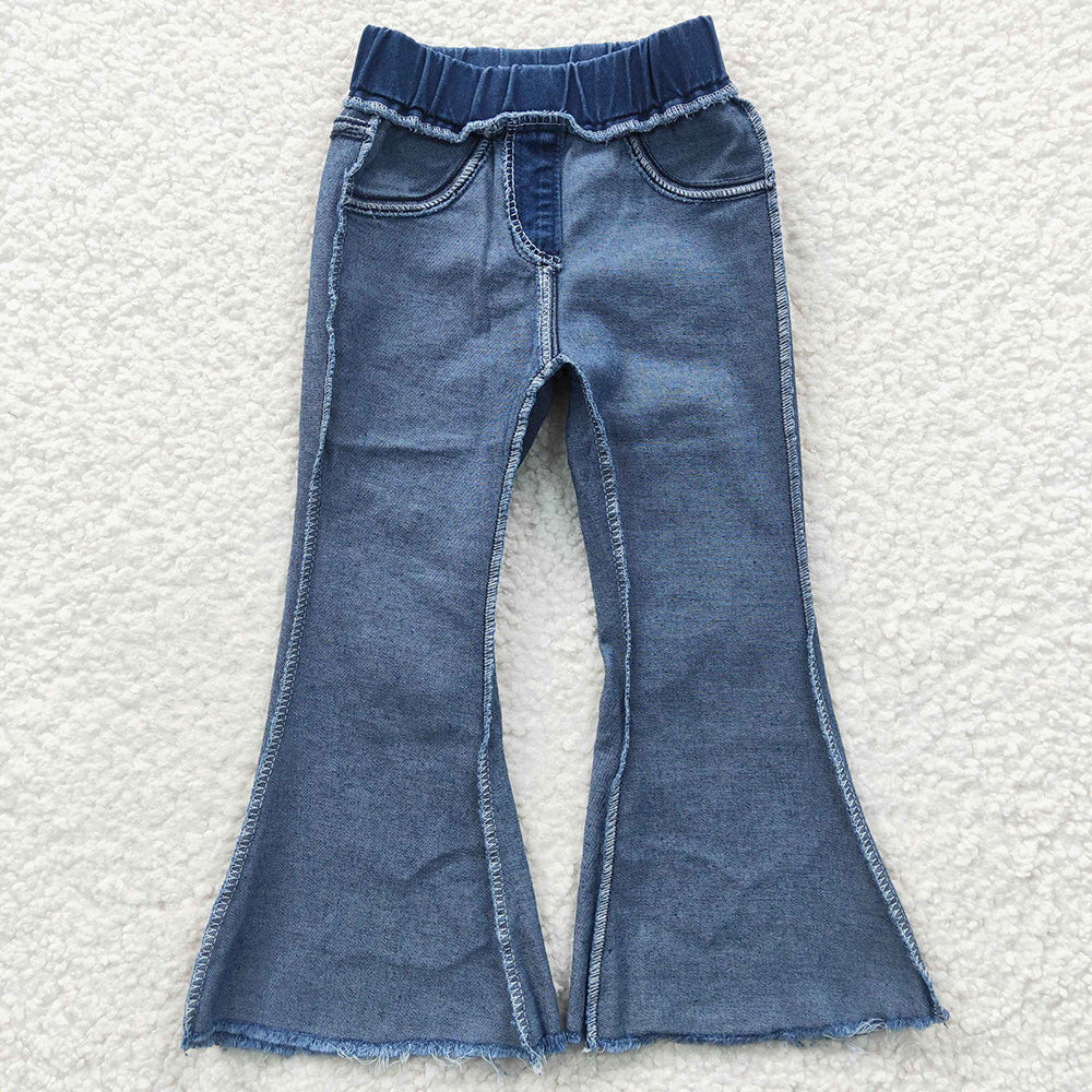 Baby Girls Blue Bleached Denim Bell Pants