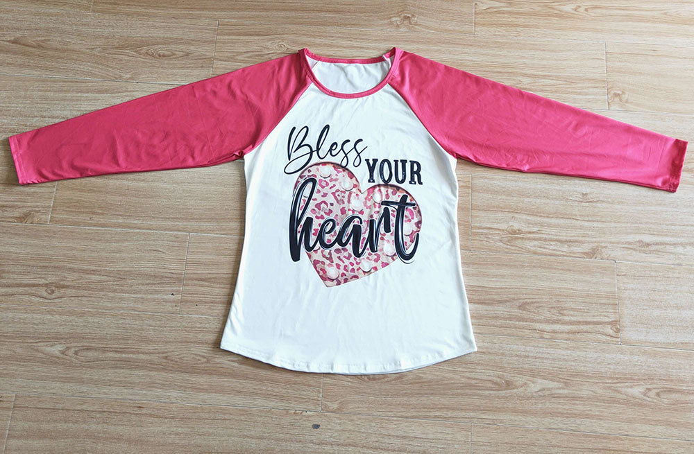 Baby girls bless heart valentines long sleeve raglan top