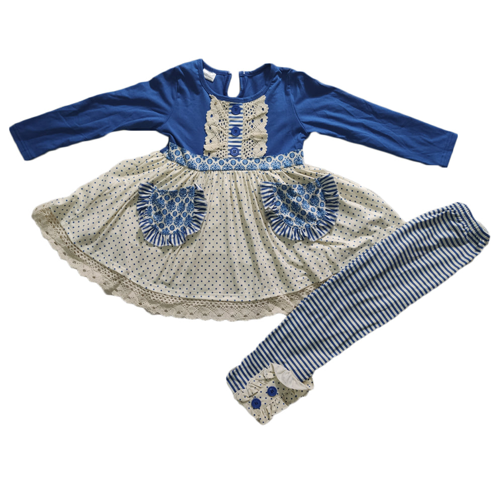 Blue Pocket legging pants sets