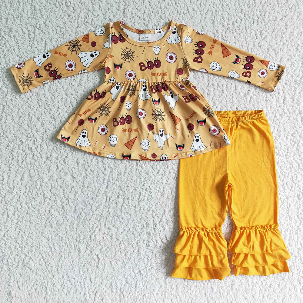 Halloween ghost baby girls ruffle pants sets