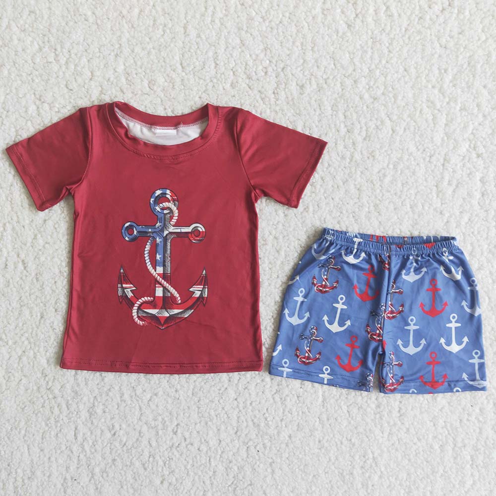 4th of July boys Anchor shorts sets
