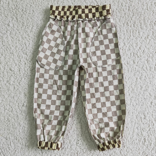 Baby kids khaki plaid tie long pants