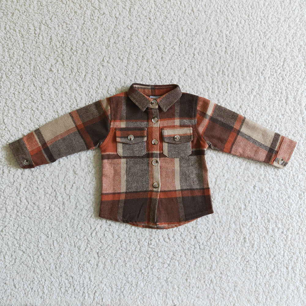 Baby kids orange plaid pocket shirts