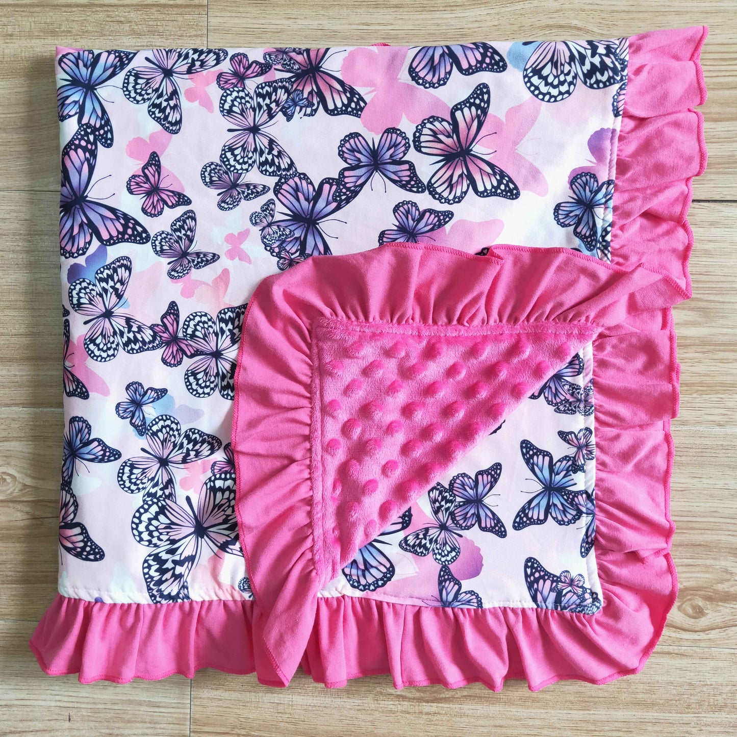Baby girls butterfly ruffle minky blankets