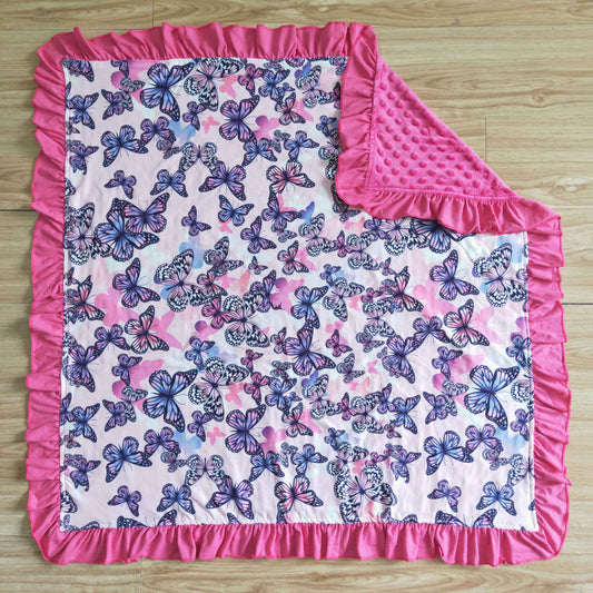 Baby girls butterfly ruffle minky blankets