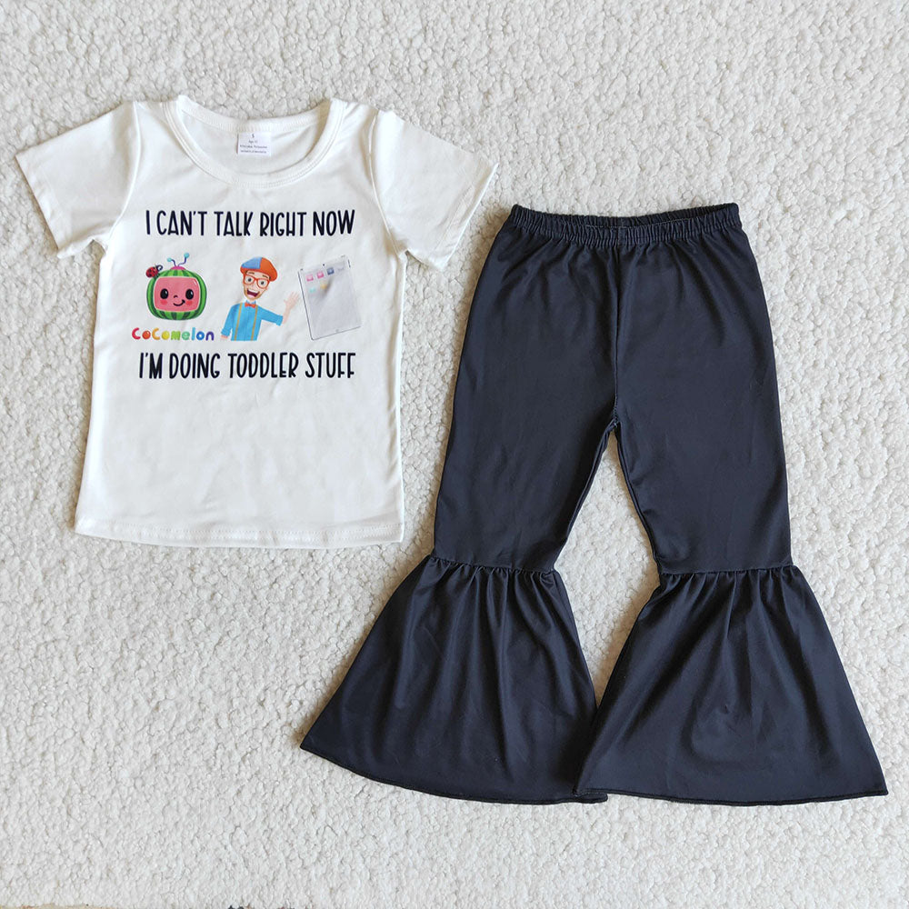 cartoon baby girls black bell pants sets