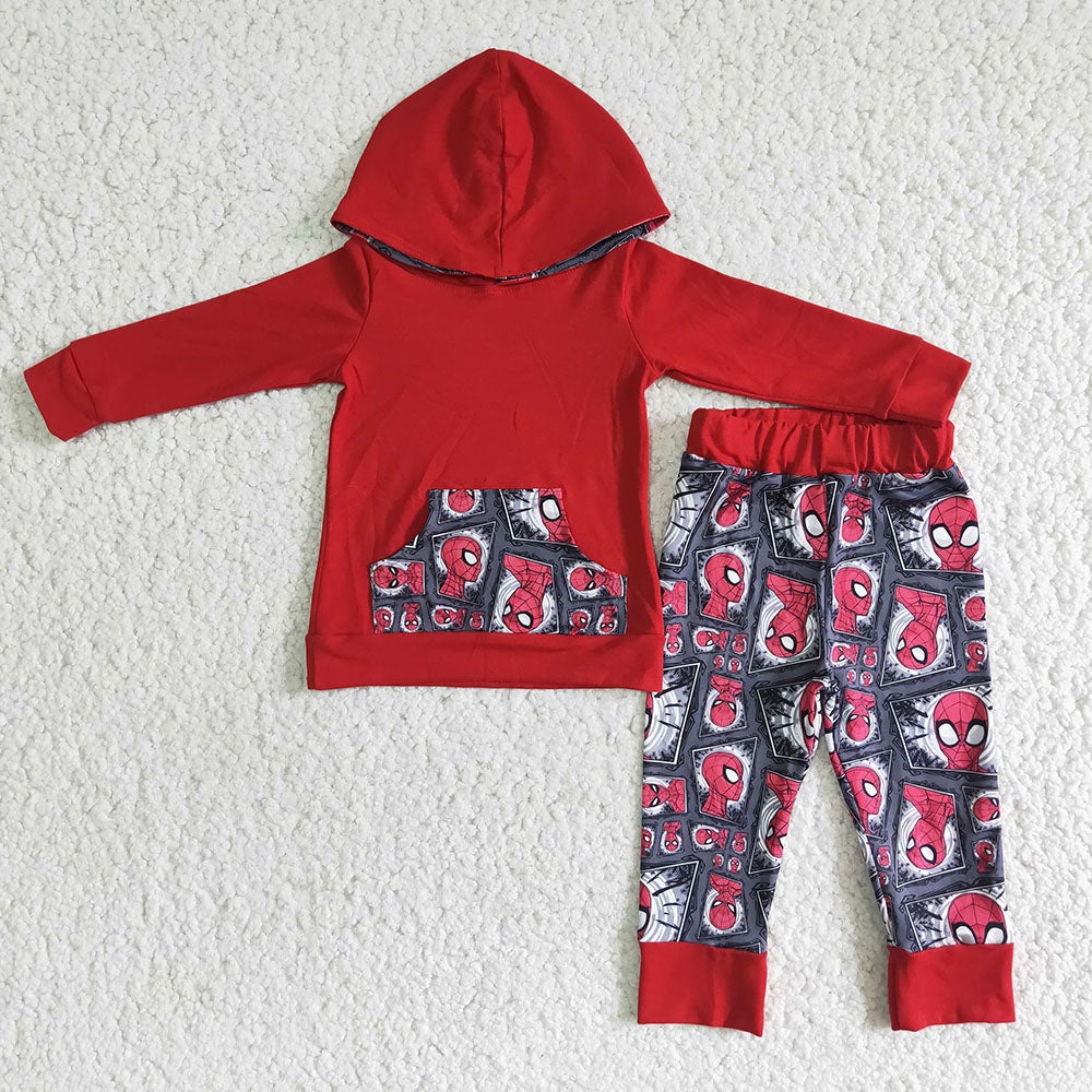 Boys Cartoon Hoodie red sets