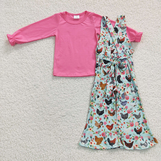Chicken Hotpink girls overall sets