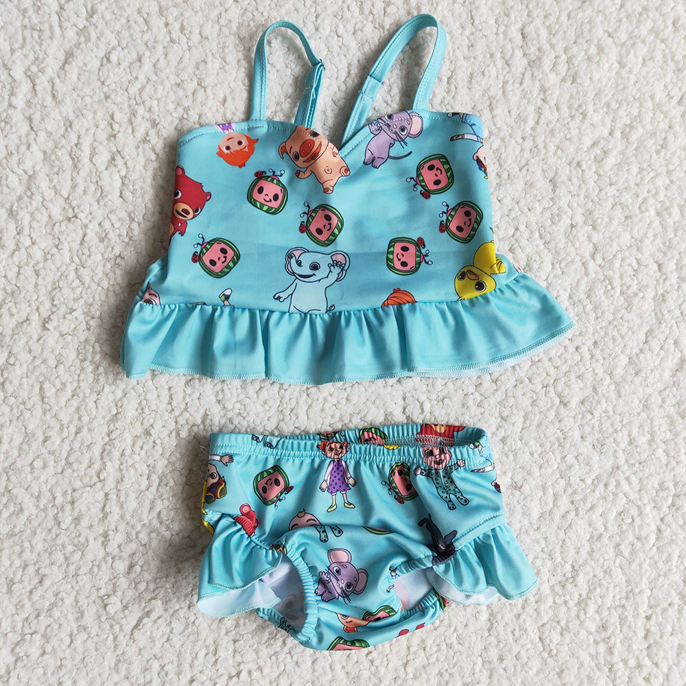 Baby Girls cartoon watermelon blue swimsuits