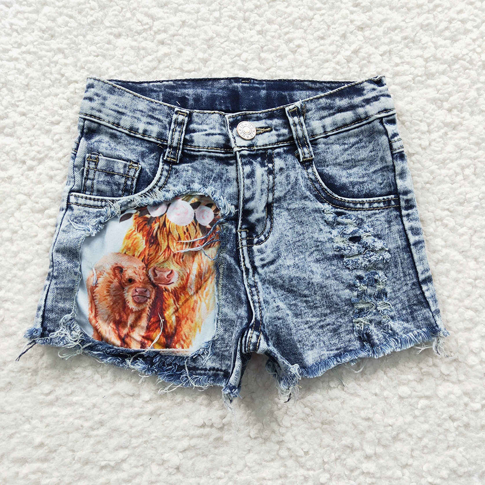 Baby Girls Highland cow denim shorts