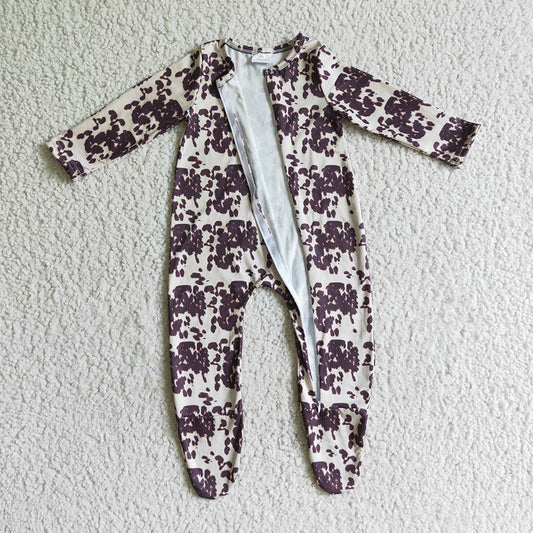 Baby kids fall zip cow brown rompers