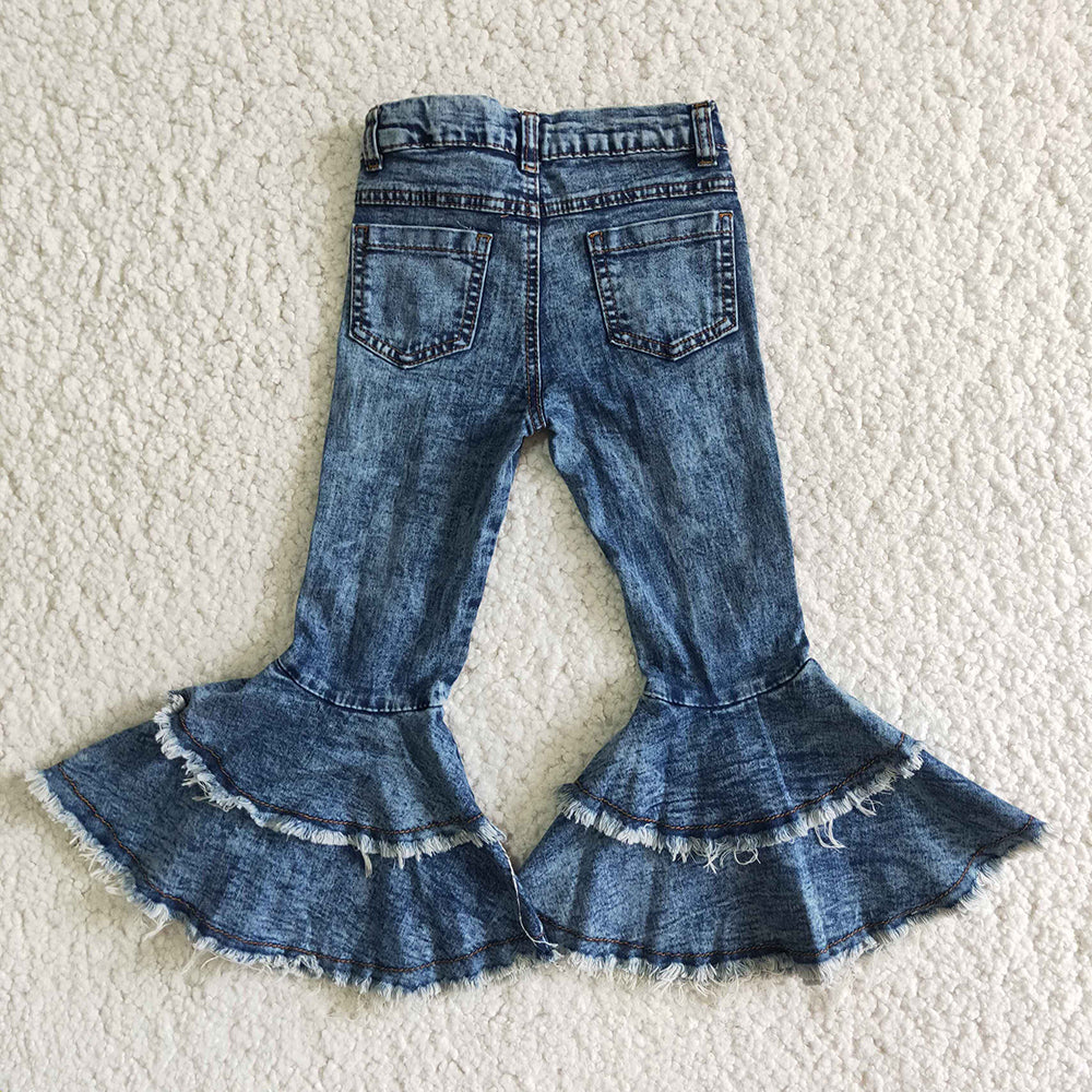 Denim double ruffle jeans pants