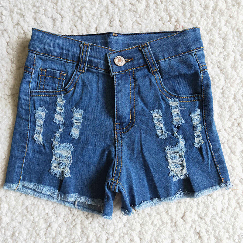Baby Girls navy distressed denim shorts