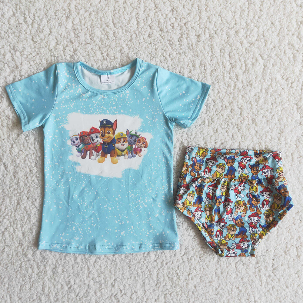 Blue T-shirt dog bummie set