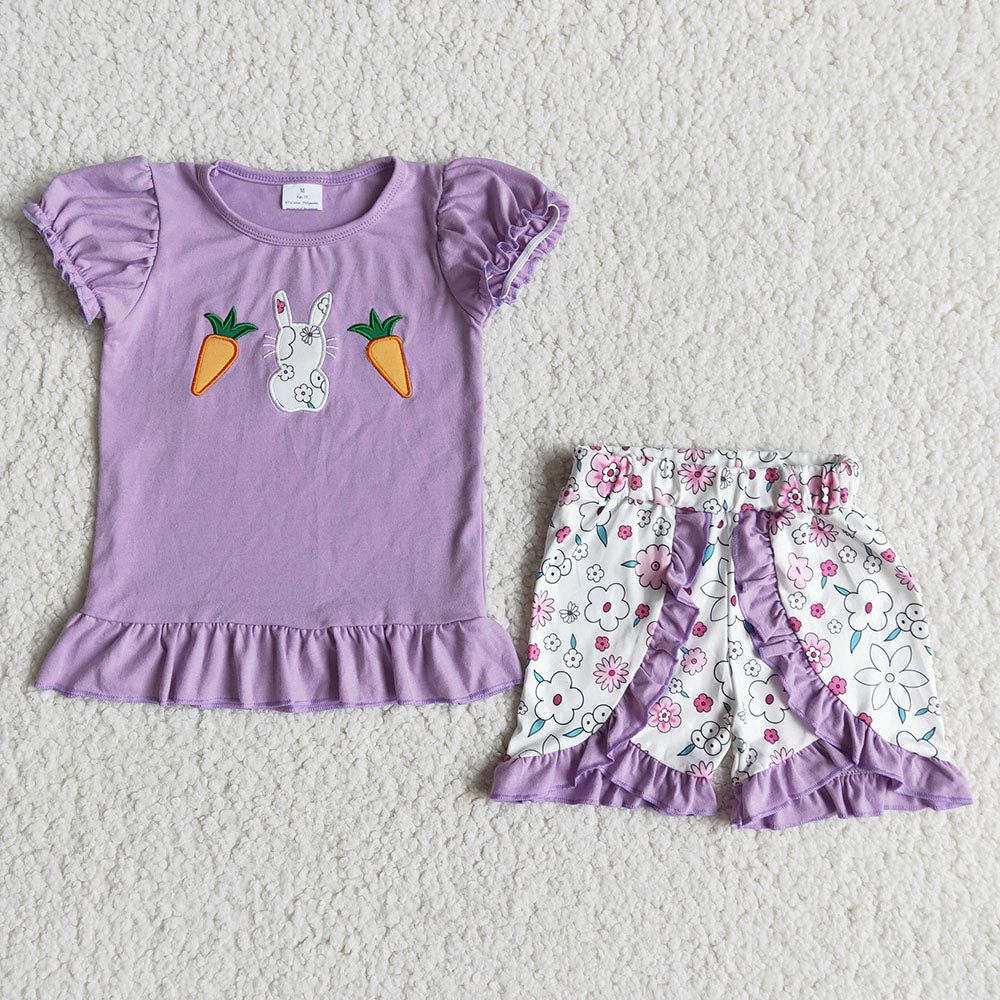 Easter Purple carrot ruffle shorts sets