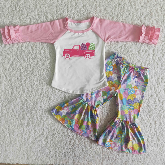 Baby Girls Easter Rabbits Tractor Bell Pants Clothes Sets(can choose bag here)