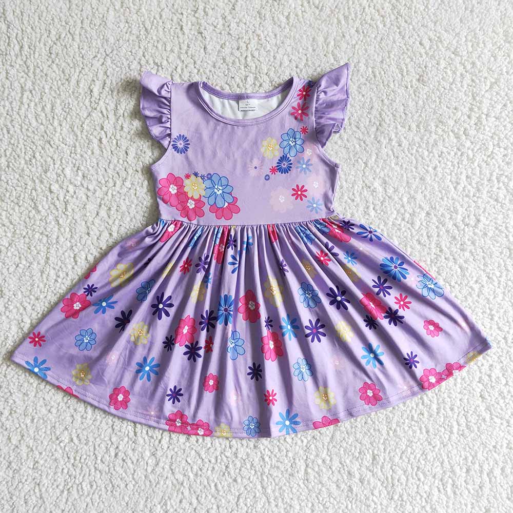 Baby girls cartoon movie flutter sleeve knee length dresses