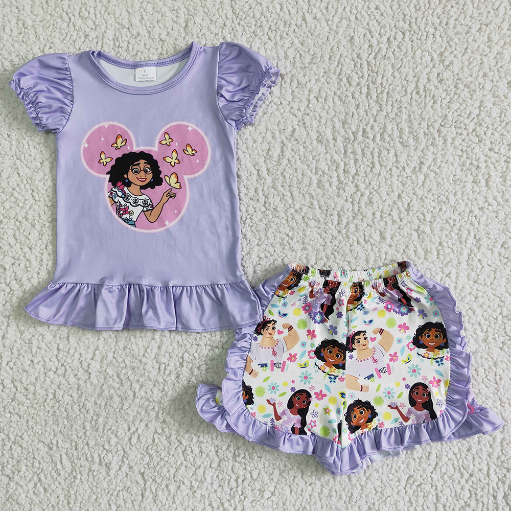 Baby girls cartoon movie lavender summer shorts sets