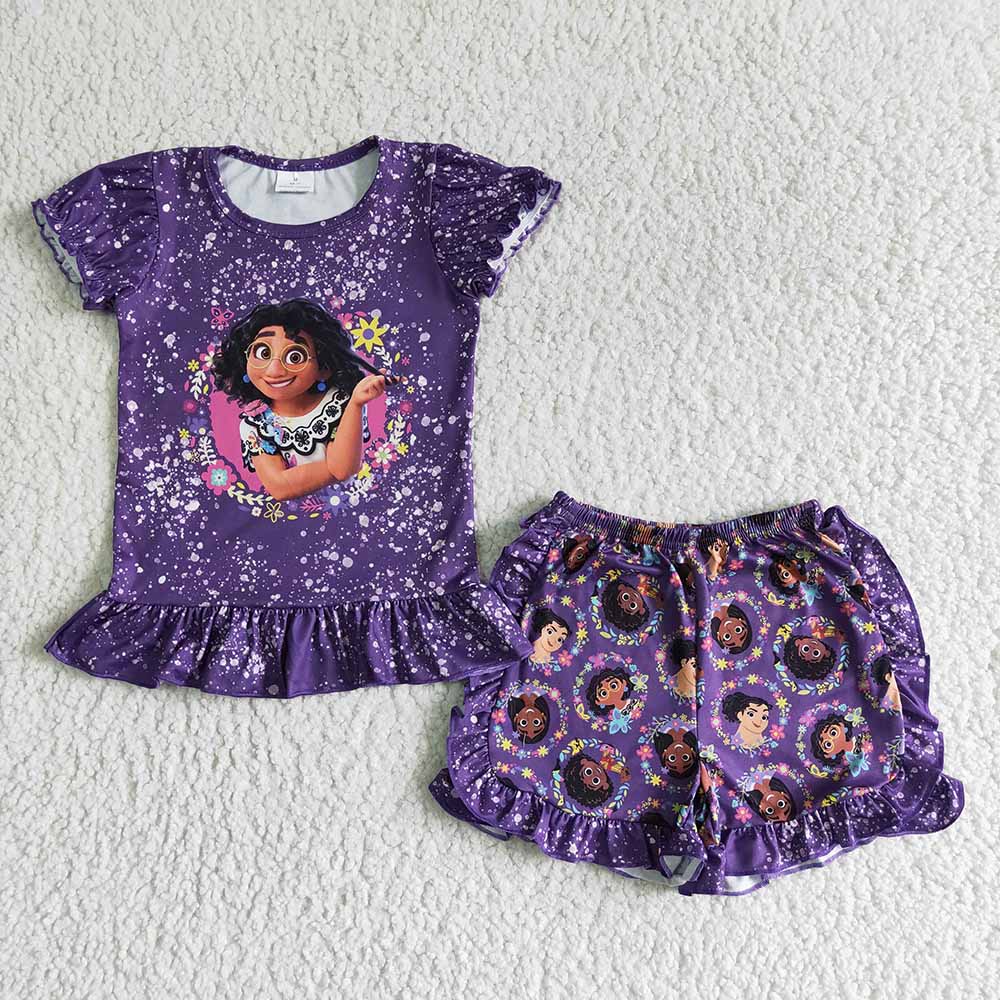 Baby girls movie purple summer shorts sets