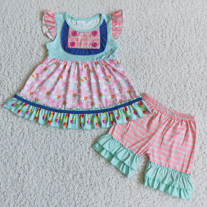 Flamingo ruffle shorts sets