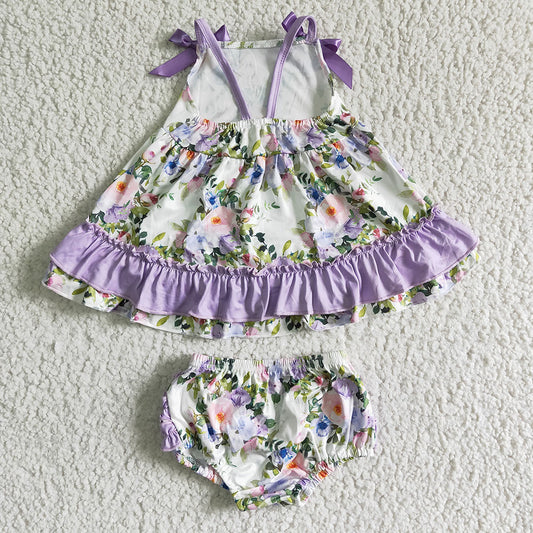 Baby girls floral purple swing bummie sets