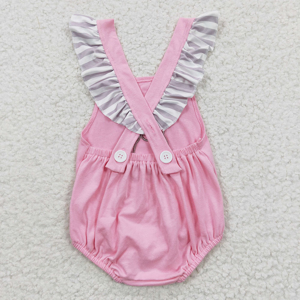 Embroidery Bows Dogs Baby Girls Strap Ruffle Rompers