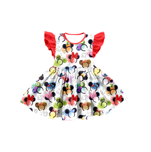 Baby girls headband print cartoon dresses
